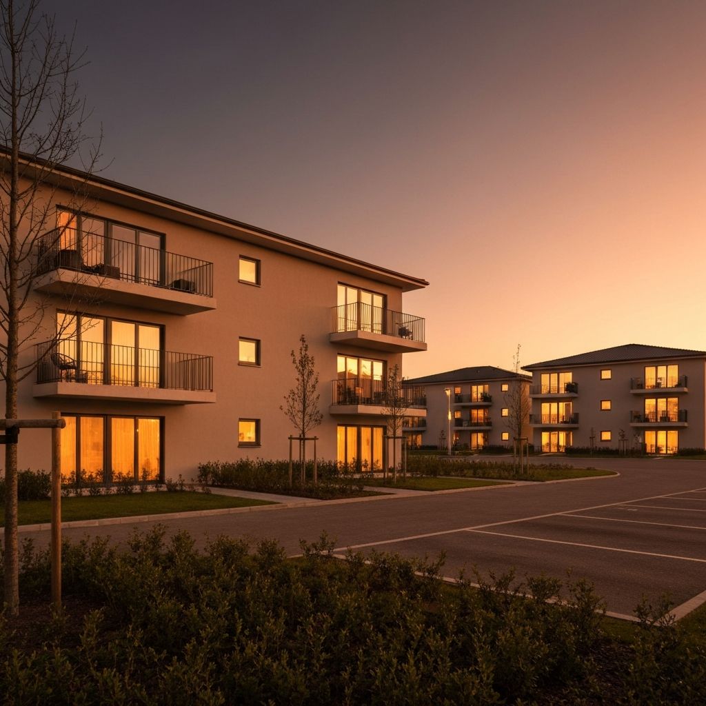 Home exterior at dusk